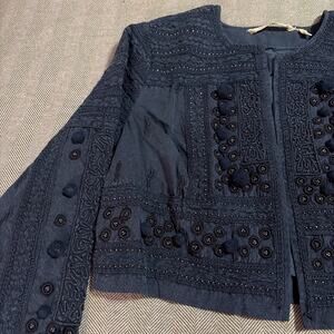 Soft Surroundings XS Navy Blue Boho Hippie Cropped Jacket Women’s XS